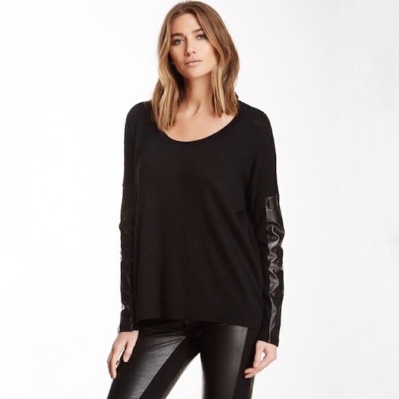 NWT Acrobat sweater with faux black leather sleeves sz m - Picture 1 of 3